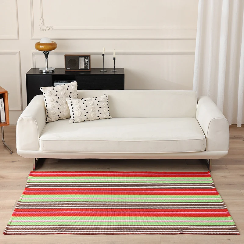 Gestreifter Flachgewebter Baumwoll-Teppich im Kilim-Stil Karnz