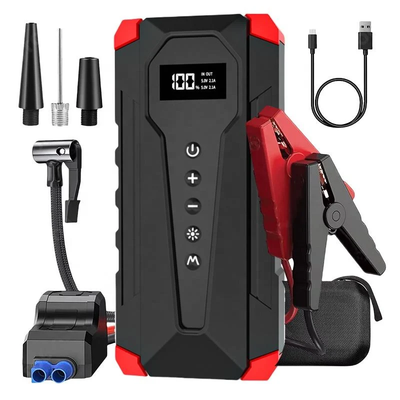 Starthilfe Powerbank mit 150PSI Kompressor, 3000A 12000mAh Jump Starter Auto Batterie Booster für 12V Benzin & Diesel, 21-Zylinder Luftpumpe, LED, USB