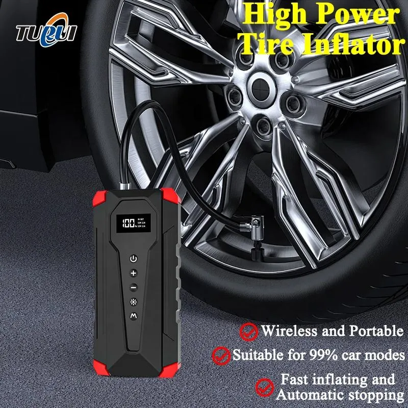 Starthilfe Powerbank mit 150PSI Kompressor, 3000A 12000mAh Jump Starter Auto Batterie Booster für 12V Benzin & Diesel, 21-Zylinder Luftpumpe, LED, USB