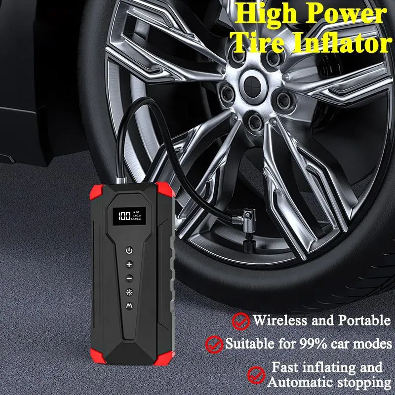 Starthilfe Powerbank mit 150PSI Kompressor, 3000A 12000mAh Jump Starter Auto Batterie Booster für 12V Benzin & Diesel, 21-Zylinder Luftpumpe, LED, USB