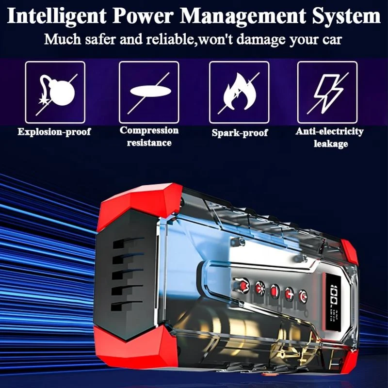Starthilfe Powerbank mit 150PSI Kompressor, 3000A 12000mAh Jump Starter Auto Batterie Booster für 12V Benzin & Diesel, 21-Zylinder Luftpumpe, LED, USB