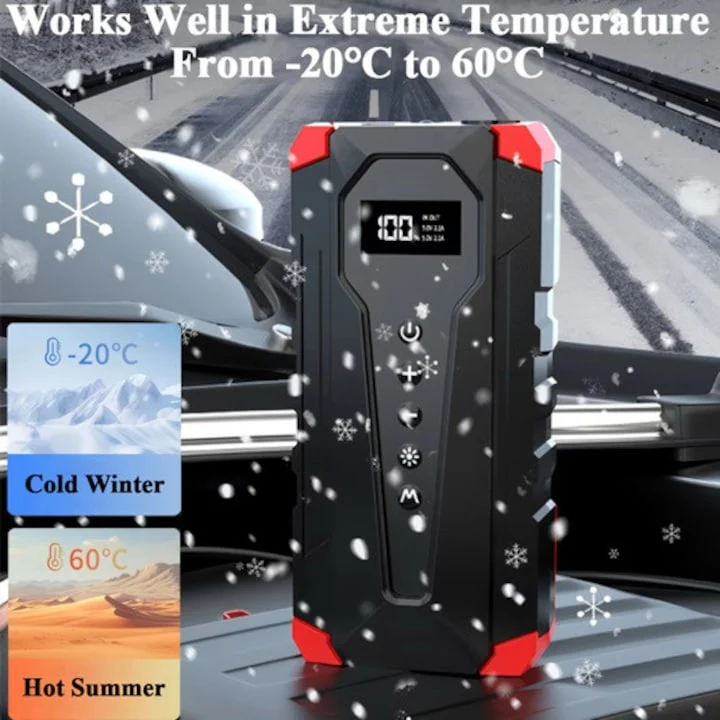 Starthilfe Powerbank mit 150PSI Kompressor, 3000A 12000mAh Jump Starter Auto Batterie Booster für 12V Benzin & Diesel, 21-Zylinder Luftpumpe, LED, USB