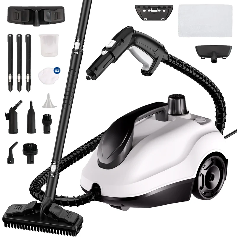 Dampfreiniger 2000W, 5 bar Dampfdruck, 2L Tank, 3 Min. Aufheizzeit, bis 160℃, mit 19 Zubehör, mobile Reinigungsmaschine für Teppiche, Fenster,Vorhänge