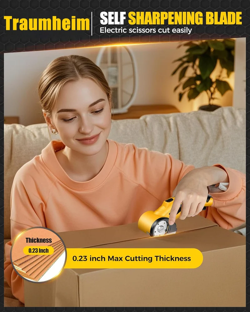 Elektrische Schere, Kabellose elektrische Schere mit Sicherheitsschalter, Klingenschutz, LED-Beleuchtung, ergonomisches Design, für Pappe, Stoff, Lede