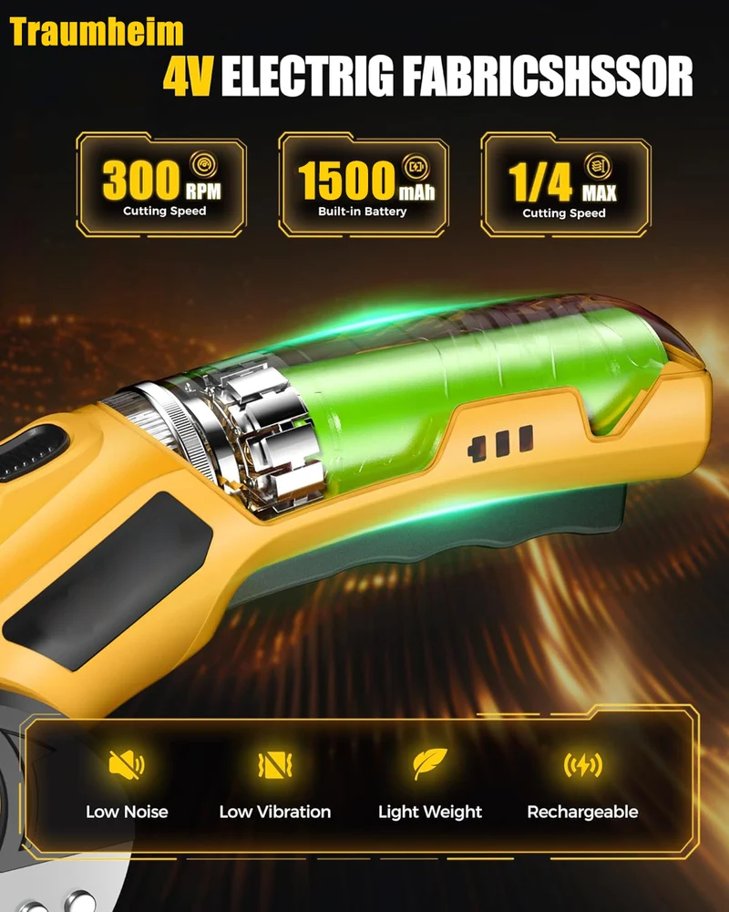 Elektrische Schere, Kabellose elektrische Schere mit Sicherheitsschalter, Klingenschutz, LED-Beleuchtung, ergonomisches Design, für Pappe, Stoff, Lede