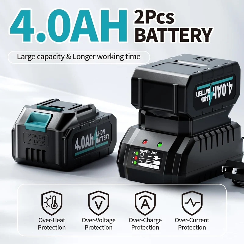 Akku-Heißluftpistole 21V mit 2x 4000mAh Akku & 5 Düsen - 550°C / 300°C Heißluftgebläse, Sicher & Ergonomisch, für Handwerk, Auto, Bau & DIY Projekte