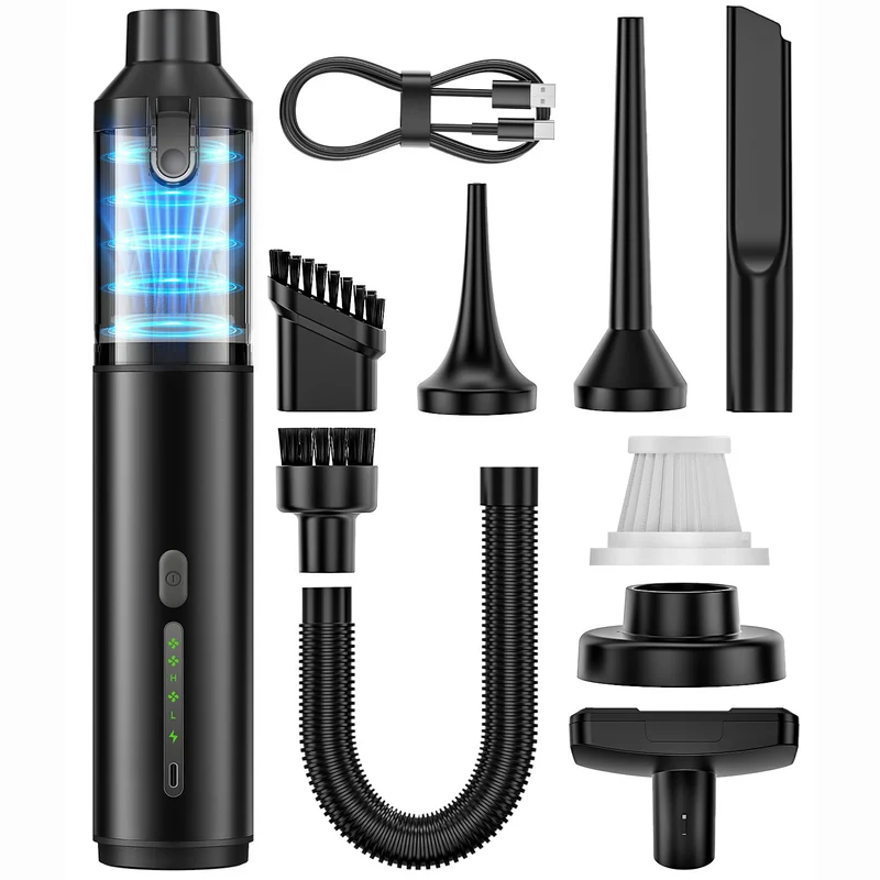 Autostaubsauger Tragbarer kabelloser Handstaubsauger 4-in-1 Mini-Akku-Staubsauger mit 2 Saugmodi und 16800 Pa Saugleistung Blasen & Aufblasen 2 Modi Handstaubsauger für Auto, Schreibtisch, Tastaturen