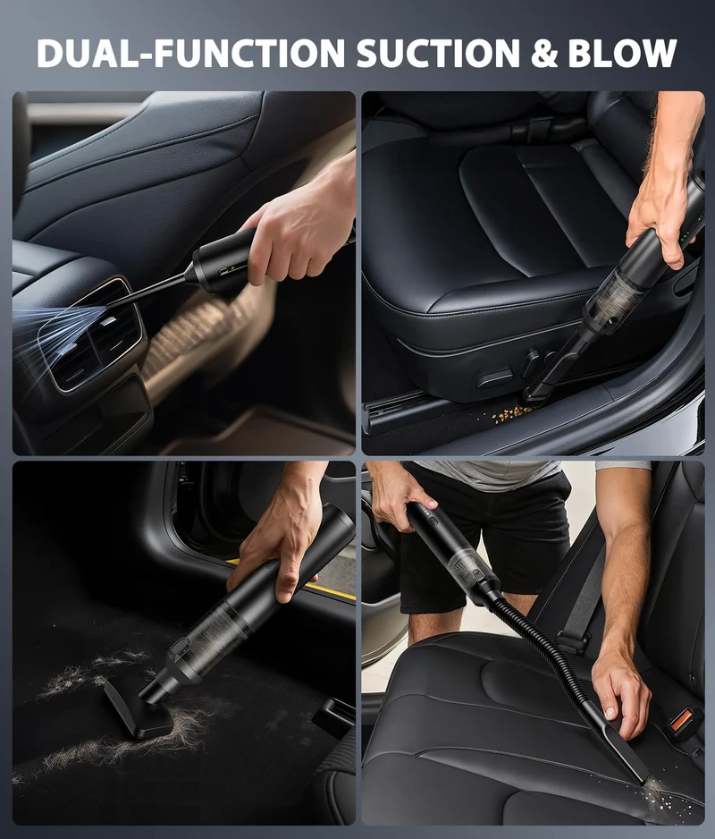 Autostaubsauger Tragbarer kabelloser Handstaubsauger 4-in-1 Mini-Akku-Staubsauger mit 2 Saugmodi und 16800 Pa Saugleistung Blasen & Aufblasen 2 Modi Handstaubsauger für Auto, Schreibtisch, Tastaturen