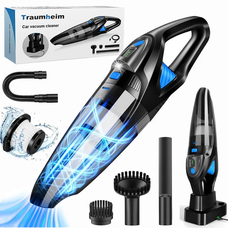 Handstaubsauger, Staubsauger mit 8000mAh Akku & Ladestation, 25000Pa Saugkraft, WASCHBARER HEPA-Filter, 120W Autosauger für Auto, Tierhaare