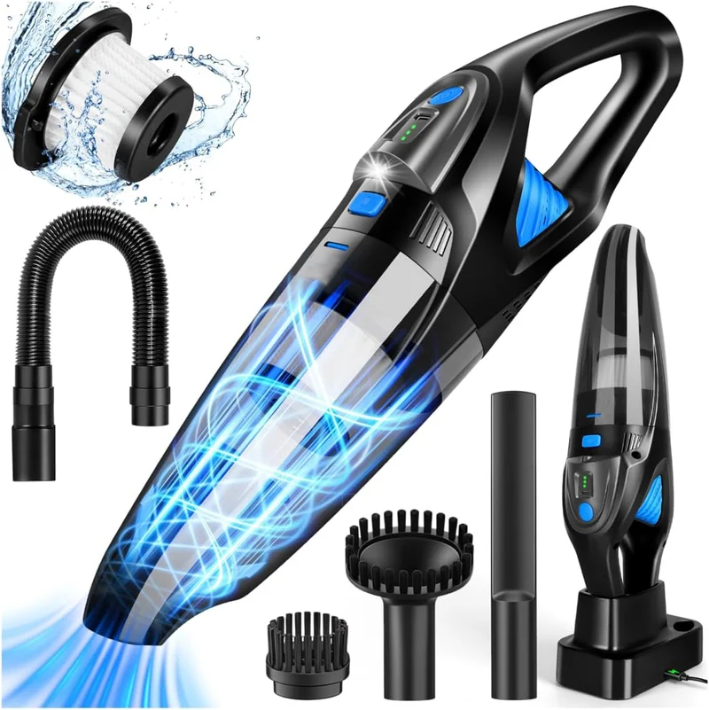 Handstaubsauger, Staubsauger mit 8000mAh Akku & Ladestation, 25000Pa Saugkraft, WASCHBARER HEPA-Filter, 120W Autosauger für Auto, Tierhaare