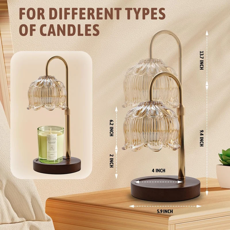 Kerzenwärmer lampe, Kerzenwärmer mit Dimmer & Timer, Kerzenwärmerlampe für Duftkerzen Glaskerzen, Flammenlos Elektrische Kerzenlampe mit 2 Glühbirnen