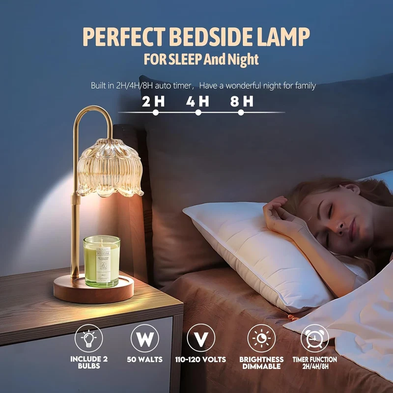 Kerzenwärmer lampe, Kerzenwärmer mit Dimmer & Timer, Kerzenwärmerlampe für Duftkerzen Glaskerzen, Flammenlos Elektrische Kerzenlampe mit 2 Glühbirnen
