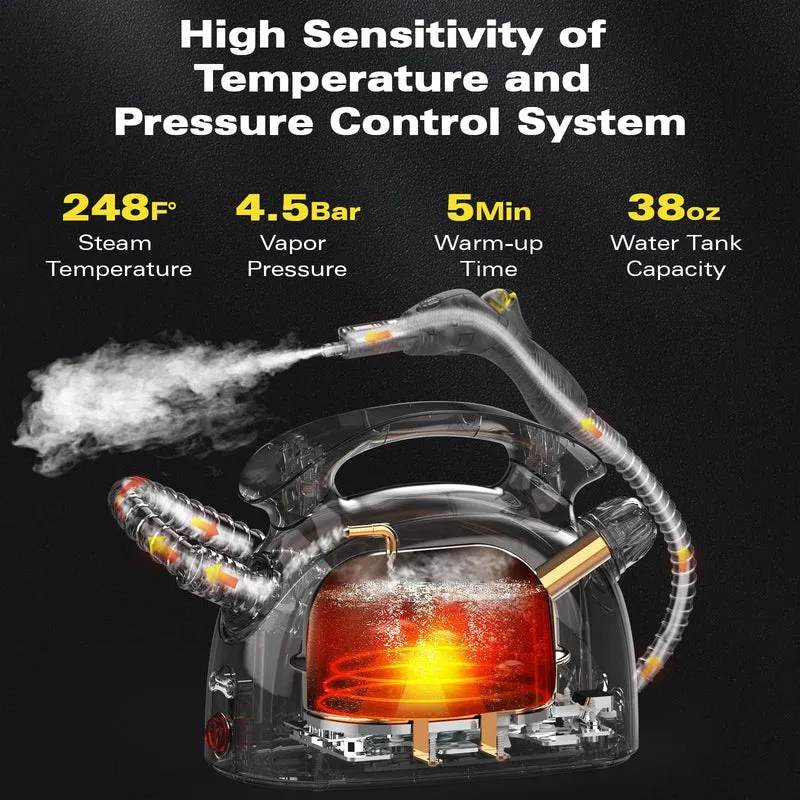 Dampfreiniger, Hochtemperatur-Dampfgerät 120°C, 1.08L Wassertank, 14 Zubehörteile, chemiefreie Reinigung, für Fliesen, Teppich, Auto, Kindersicherung