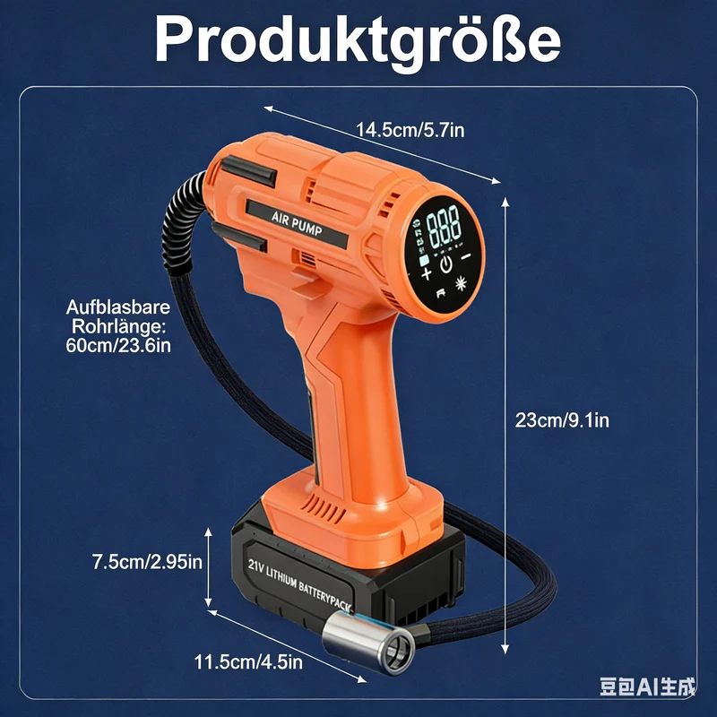 Akku Kompressor, Akku Luftkompressor, Tragbarer Kompressor mit 3000mAh Akku, 21-teiliges Set, Auto-Off, LED Lampe, 150PSI Luftpumpe für Auto, Fahrrad, Bälle, Elektrische Luftpumpe