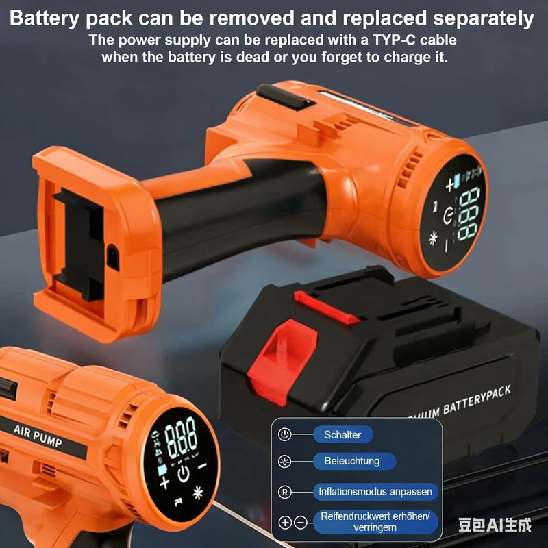 Akku Kompressor, Akku Luftkompressor, Tragbarer Kompressor mit 3000mAh Akku, 21-teiliges Set, Auto-Off, LED Lampe, 150PSI Luftpumpe für Auto, Fahrrad, Bälle, Elektrische Luftpumpe