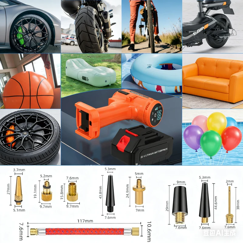 Akku Kompressor, Akku Luftkompressor, Tragbarer Kompressor mit 3000mAh Akku, 21-teiliges Set, Auto-Off, LED Lampe, 150PSI Luftpumpe für Auto, Fahrrad, Bälle, Elektrische Luftpumpe