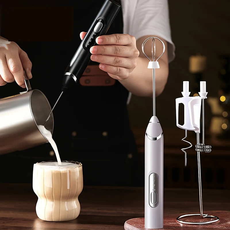 Milchaufschäumer Elektrisch mit 3 köpfen, 3 Modi, heißer & kalter Milchschaum, USB Wiederaufladbar, Milch Frother für Cappuccino,Latte,Mokka,Macchiato