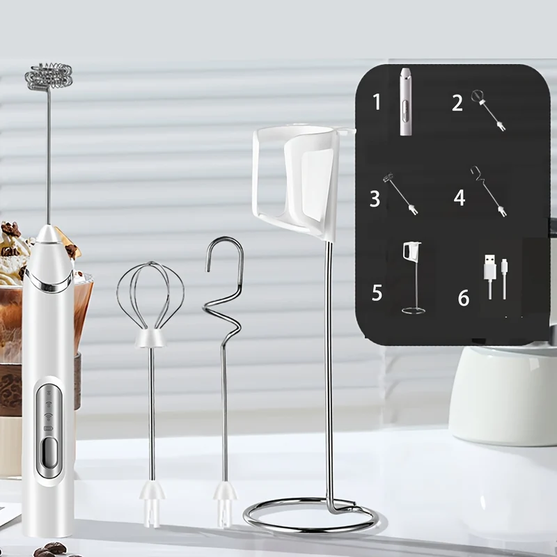 Milchaufschäumer Elektrisch mit 3 köpfen, 3 Modi, heißer & kalter Milchschaum, USB Wiederaufladbar, Milch Frother für Cappuccino,Latte,Mokka,Macchiato