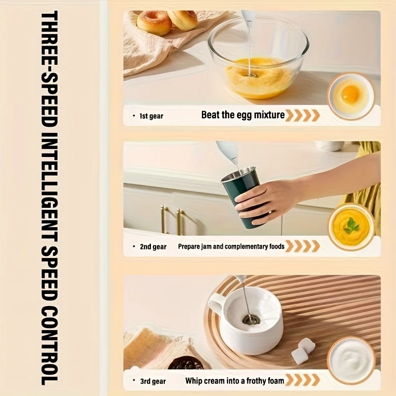 Milchaufschäumer Stab - elektrisch mit 3 Modi, 11000RPM, USB Wiederaufladbar, geräuscharmer Mixer, Milch Frother für Cappuccino, Latte,Mokka,Macchiato