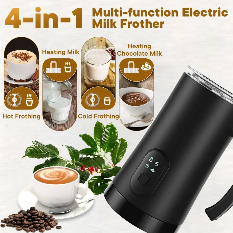 Milchaufschäumer, 400W Elektrischer Milchschäumer, 4-in-1 Milchschäumer und Warmer, 350ml Heizkapazität & 160ml Schaumkapazität, Edelstahl Innen