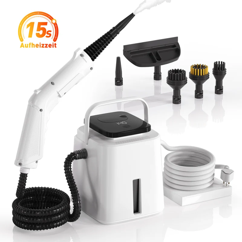 Dampfreiniger 1500W, 15S Aufheizung, 4 Einstellungen(110-140°C ), 4 BAR, 1550ml Wassertank & 50 Min Laufzeit, Schnellaufheiz Handdampfreiniger