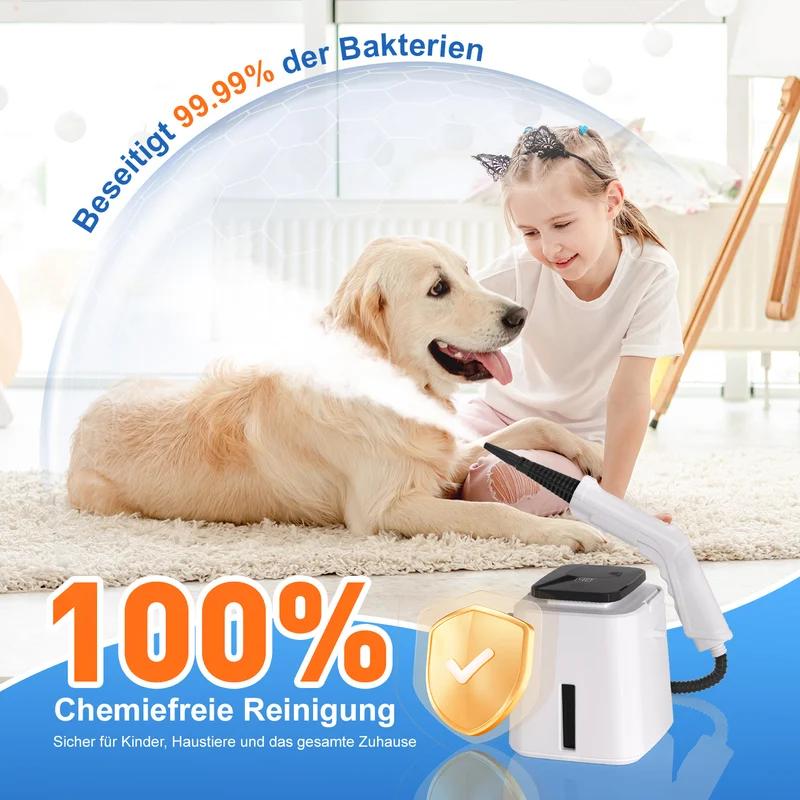 Dampfreiniger 1500W, 15S Aufheizung, 4 Einstellungen(110-140°C ), 4 BAR, 1550ml Wassertank & 50 Min Laufzeit, Schnellaufheiz Handdampfreiniger