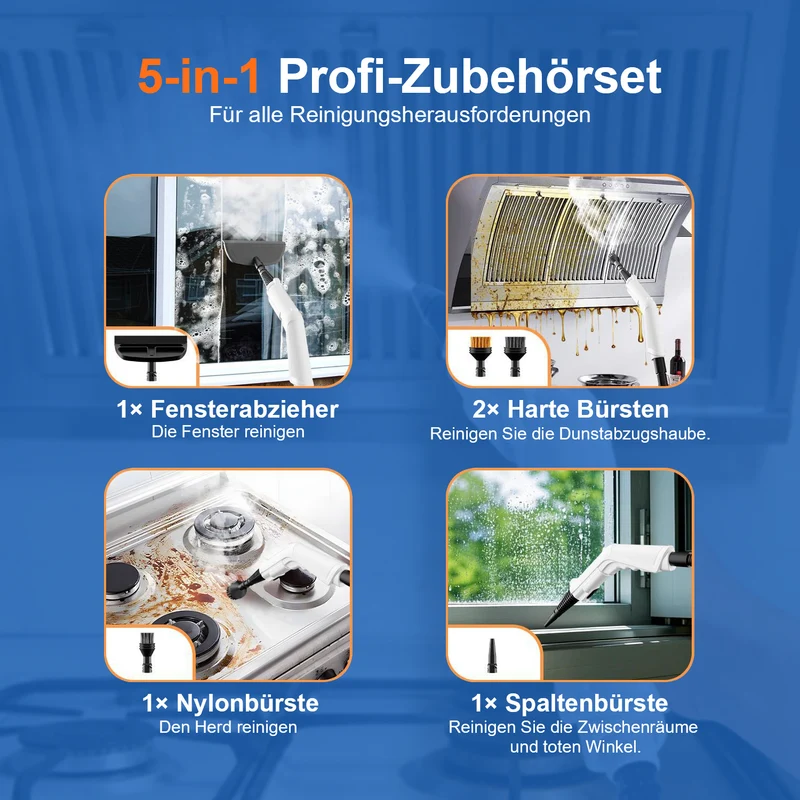 Dampfreiniger 1500W, 15S Aufheizung, 4 Einstellungen(110-140°C ), 4 BAR, 1550ml Wassertank & 50 Min Laufzeit, Schnellaufheiz Handdampfreiniger