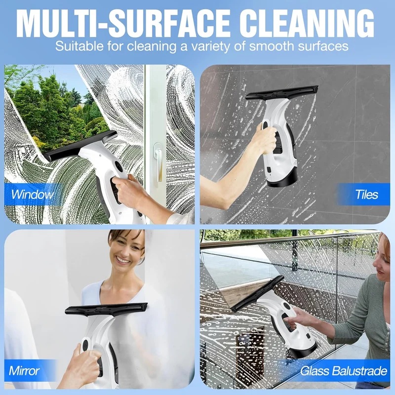 Akku Fenstersauger 2000Pa 150ml Tank 35min Laufzeit 280mm Saugdüse 300ml Sprühflasche mit Mikrofasertuch 2200mAh IPX4 für 360°streifenfreie Reinigung