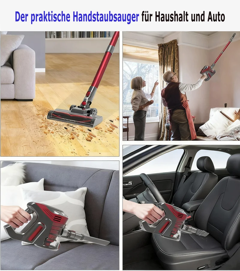 Akku Staubsauger 2200 AMh,37000Pa Staubsauger Kabellos mit LED Display, Leise Sauger mit Luftfilter Bis zu 40 Min Laufzeit Leichte 2 kg
