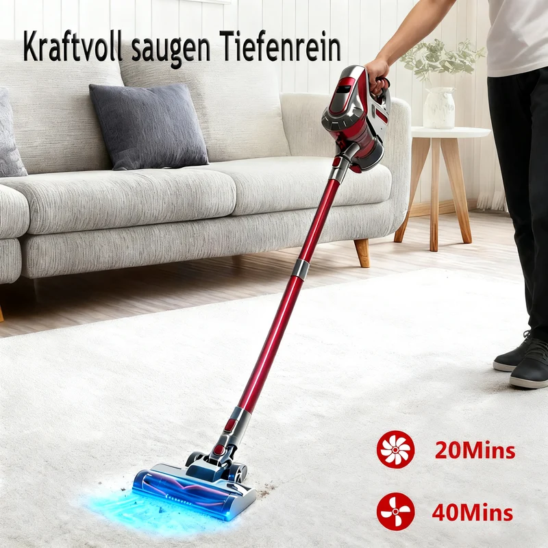 Akku Staubsauger 2200 AMh,37000Pa Staubsauger Kabellos mit LED Display, Leise Sauger mit Luftfilter Bis zu 40 Min Laufzeit Leichte 2 kg