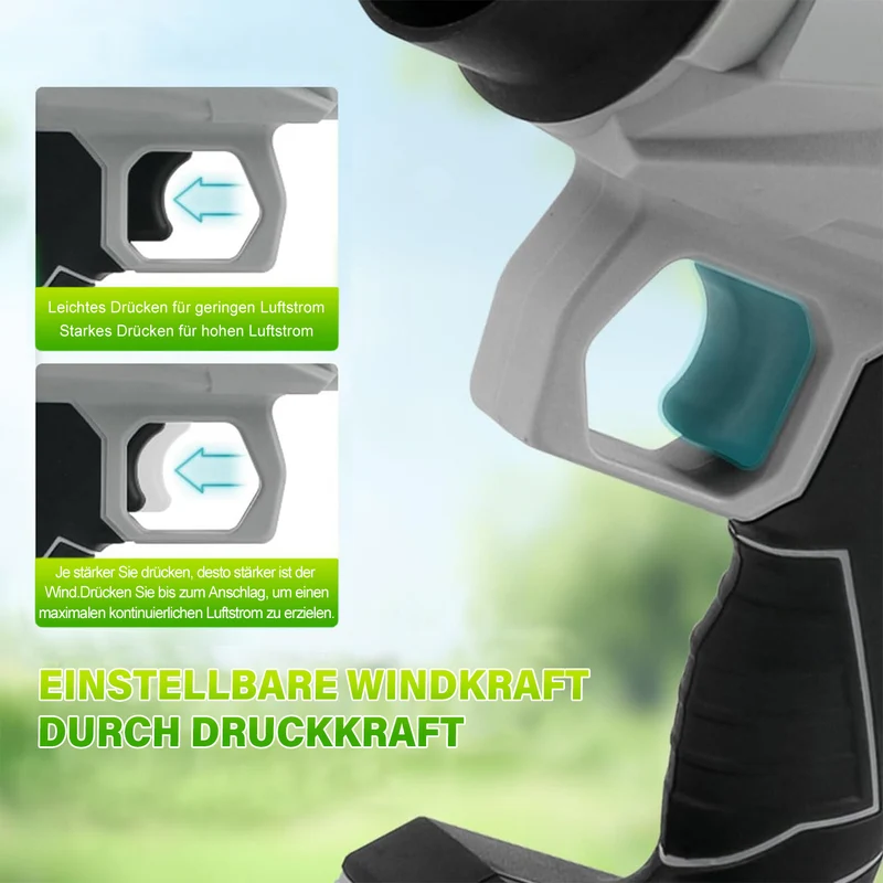 Akku Laubbläser, Handgebläse mit Turbostrahl 65m/s, 400CFM, Bürstenloser Motor, 2×4000mAh Akku, Leicht, Kabellos, Garten, Terrasse, Autoreinigung