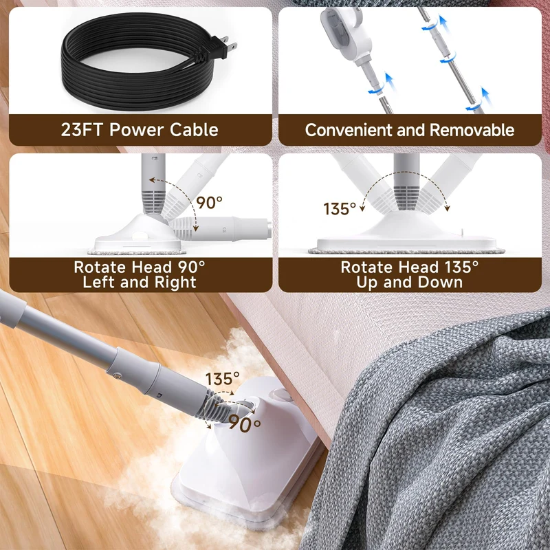 Dampfreiniger, Handheld Dampfreiniger, 13-in-1 Dampfmop, 500ML Wassertank, 7M Kabel, für Böden, Fliesen, Fenster, Teppiche, Möbel