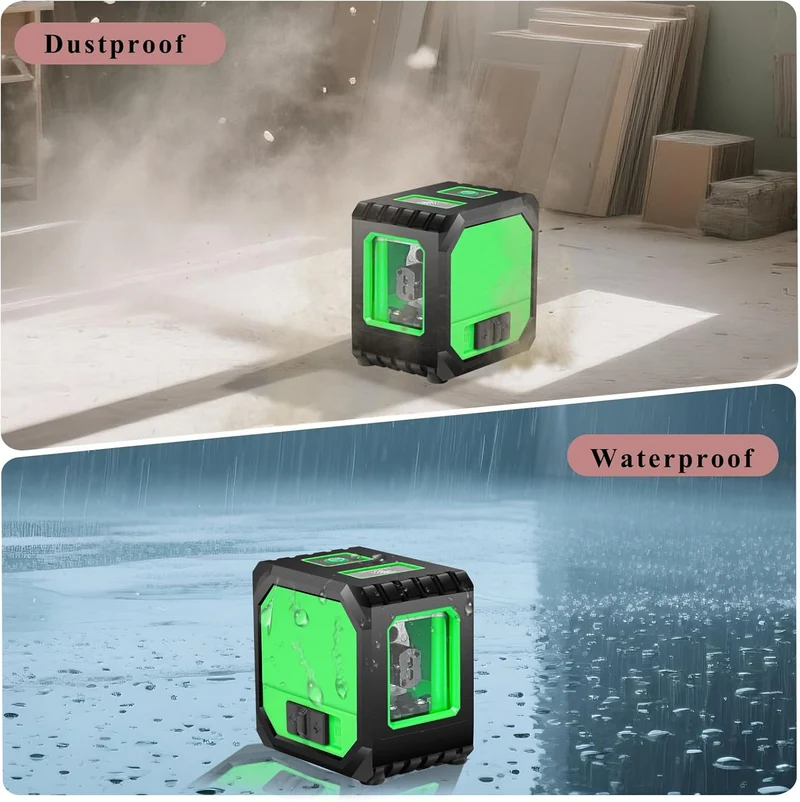 Kreuzlinienlaser mit Stativ, 2-Linien Laser Level Grüne Laser Kreuzlinie, Selbstnivellierung, IP54 Wasserdicht, mit 2 Batterien Laser-Wasserwaage