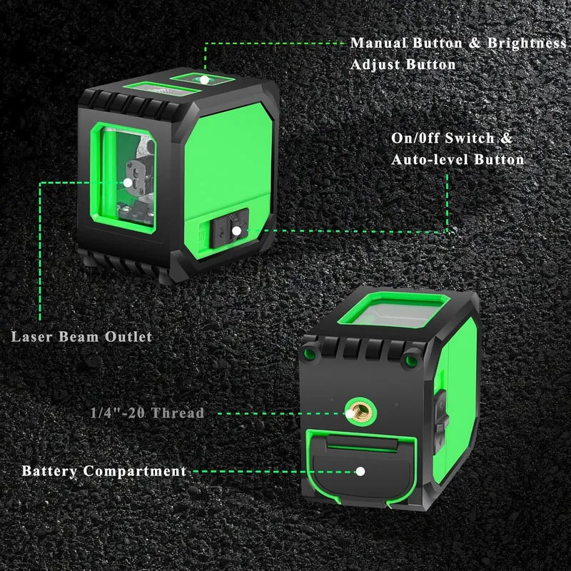 Kreuzlinienlaser mit Stativ, 2-Linien Laser Level Grüne Laser Kreuzlinie, Selbstnivellierung, IP54 Wasserdicht, mit 2 Batterien Laser-Wasserwaage
