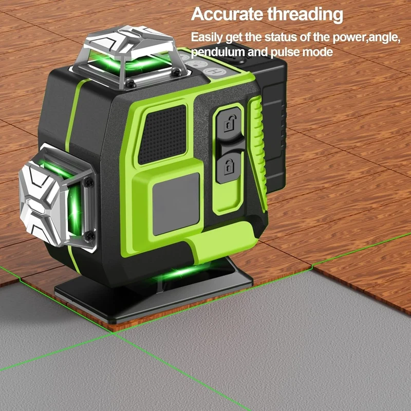 Kreuzlinienlaser profi 4D Laser Level 16 Lines, Grünes 360º Rotationslaser, Selbstnivellierend, Neigungsmodus & zwei Batterien, für Bau & Heimwerken