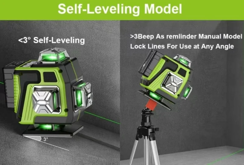 Kreuzlinienlaser profi 4D Laser Level 16 Lines, Grünes 360º Rotationslaser, Selbstnivellierend, Neigungsmodus & zwei Batterien, für Bau & Heimwerken