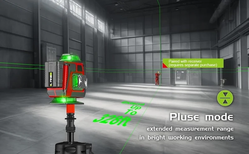 Kreuzlinienlaser profi 4D Laser Level mit Stativ, 360° Laser Wasserwaage Grün, mit Tilt-Funktion & 2 Akkus, Digitales Nivelliergerät für Innen & Außen