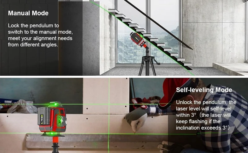 Kreuzlinienlaser profi 4D Laser Level mit Stativ, 360° Laser Wasserwaage Grün, mit Tilt-Funktion & 2 Akkus, Digitales Nivelliergerät für Innen & Außen