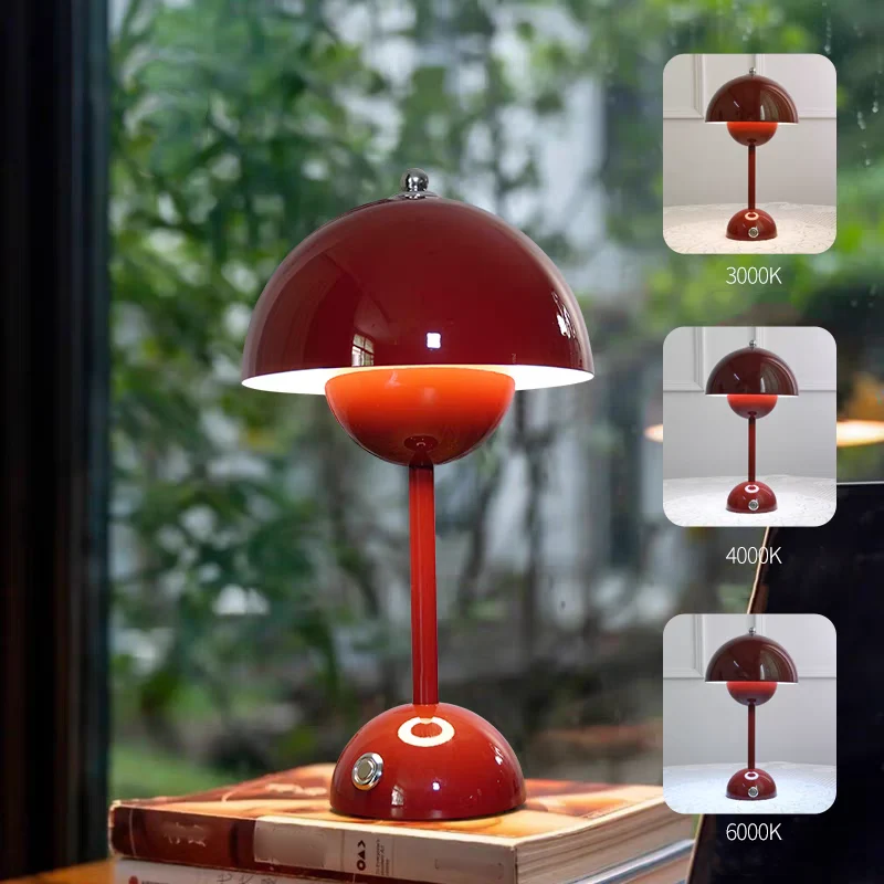 Kabellos Nachttischlampen,LED Tischlampe,Touch Dimmbare kuppelförmige Tischleuchte,3 Lichtfarben Pilzlampe,Schreibtischlampe,Dekotischlampe,Rot