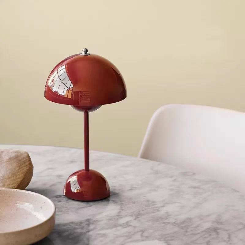 Kabellos Nachttischlampen,LED Tischlampe,Touch Dimmbare kuppelförmige Tischleuchte,3 Lichtfarben Pilzlampe,Schreibtischlampe,Dekotischlampe,Rot