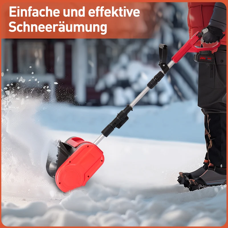 Akku-Schneefräse,Akku-Schneeschaufel,24V mit 2 Batterie,schnurlose Schneefräse,Teleskop-Stiel & Zusatzhandgriff,Faltbares