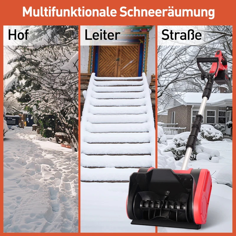 Akku-Schneefräse,Akku-Schneeschaufel,24V mit 2 Batterie,schnurlose Schneefräse,Teleskop-Stiel & Zusatzhandgriff,Faltbares