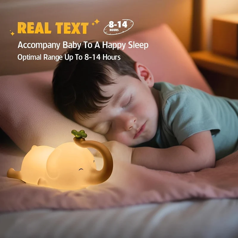 Nachtlicht Kinder,Elefant Nachtlicht Baby Stilllicht Dimmbar,Silikon Touch Nachttischlampe Kinder Mit Timer,USB Aufladbare,Baby Geschenk Junge Mädchen