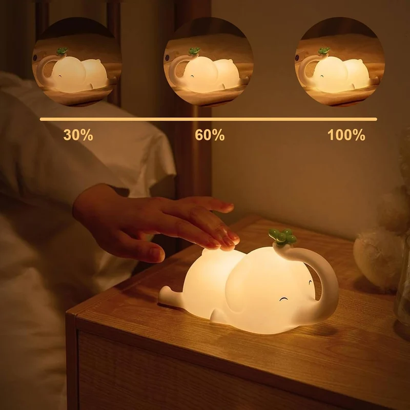 Nachtlicht Kinder,Elefant Nachtlicht Baby Stilllicht Dimmbar,Silikon Touch Nachttischlampe Kinder Mit Timer,USB Aufladbare,Baby Geschenk Junge Mädchen