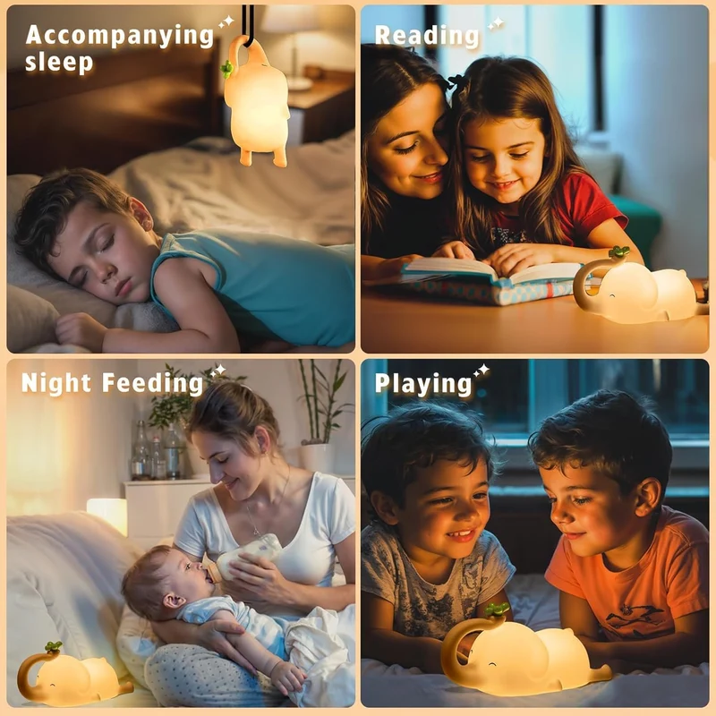 Nachtlicht Kinder,Elefant Nachtlicht Baby Stilllicht Dimmbar,Silikon Touch Nachttischlampe Kinder Mit Timer,USB Aufladbare,Baby Geschenk Junge Mädchen