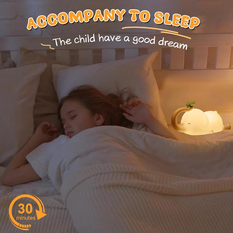 Nachtlicht Kinder,Elefant Nachtlicht Baby Stilllicht Dimmbar,Silikon Touch Nachttischlampe Kinder Mit Timer,USB Aufladbare,Baby Geschenk Junge Mädchen