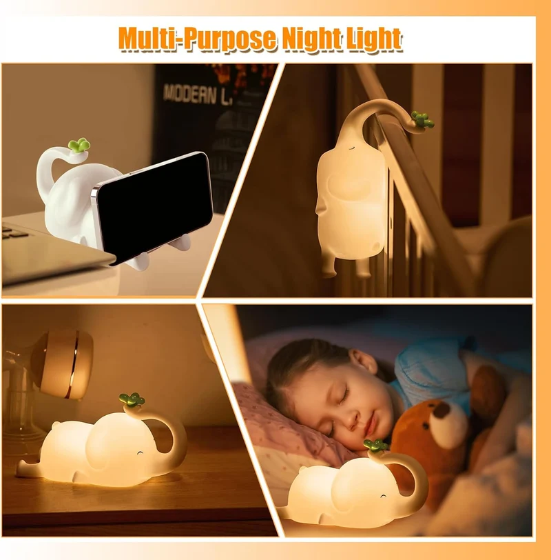 Nachtlicht Kinder,Elefant Nachtlicht Baby Stilllicht Dimmbar,Silikon Touch Nachttischlampe Kinder Mit Timer,USB Aufladbare,Baby Geschenk Junge Mädchen