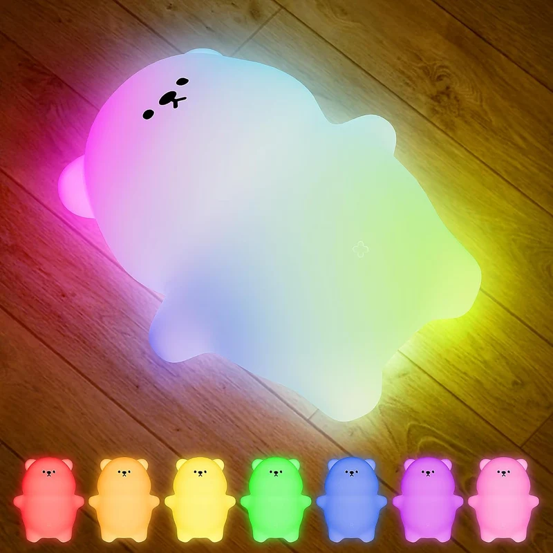 LED Nachtlicht Silikon Birne Touch Nachtlampe USB-Aufladbar mit Timer,7 Farbe dimmbar, Schlaflicht Kinderzimmer tragbare Schlafhilfe Stilllicht,Gesche