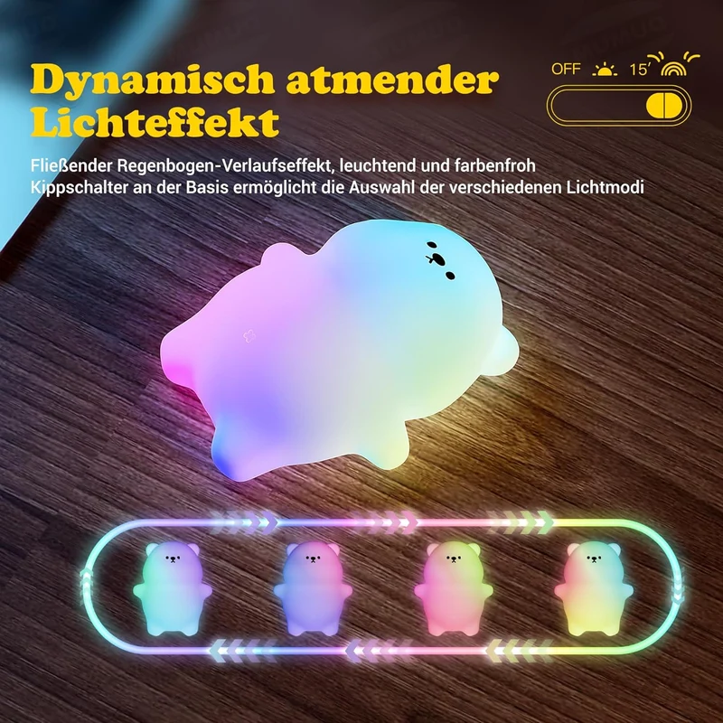 LED Nachtlicht Silikon Birne Touch Nachtlampe USB-Aufladbar mit Timer,7 Farbe dimmbar, Schlaflicht Kinderzimmer tragbare Schlafhilfe Stilllicht,Gesche
