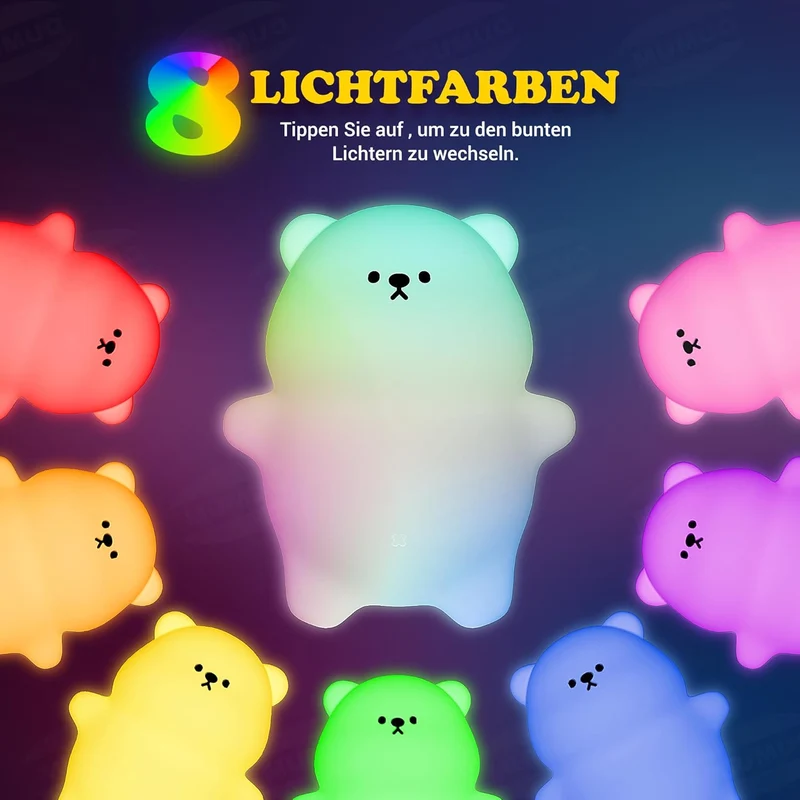 LED Nachtlicht Silikon Birne Touch Nachtlampe USB-Aufladbar mit Timer,7 Farbe dimmbar, Schlaflicht Kinderzimmer tragbare Schlafhilfe Stilllicht,Gesche